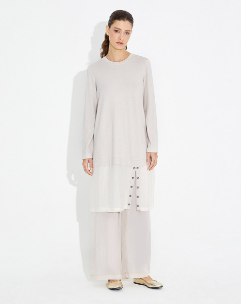 T23Y-6021 Etek Ucu Taş Düğmeli Triko Tunik - 3