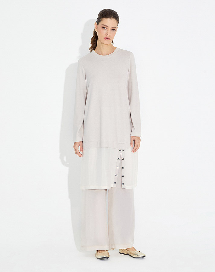 T23Y-6021 Etek Ucu Taş Düğmeli Triko Tunik - 3