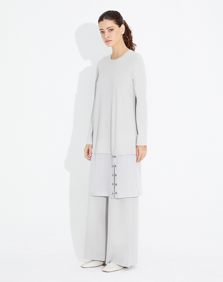 T23Y-6021 Etek Ucu Taş Düğmeli Triko Tunik - 4