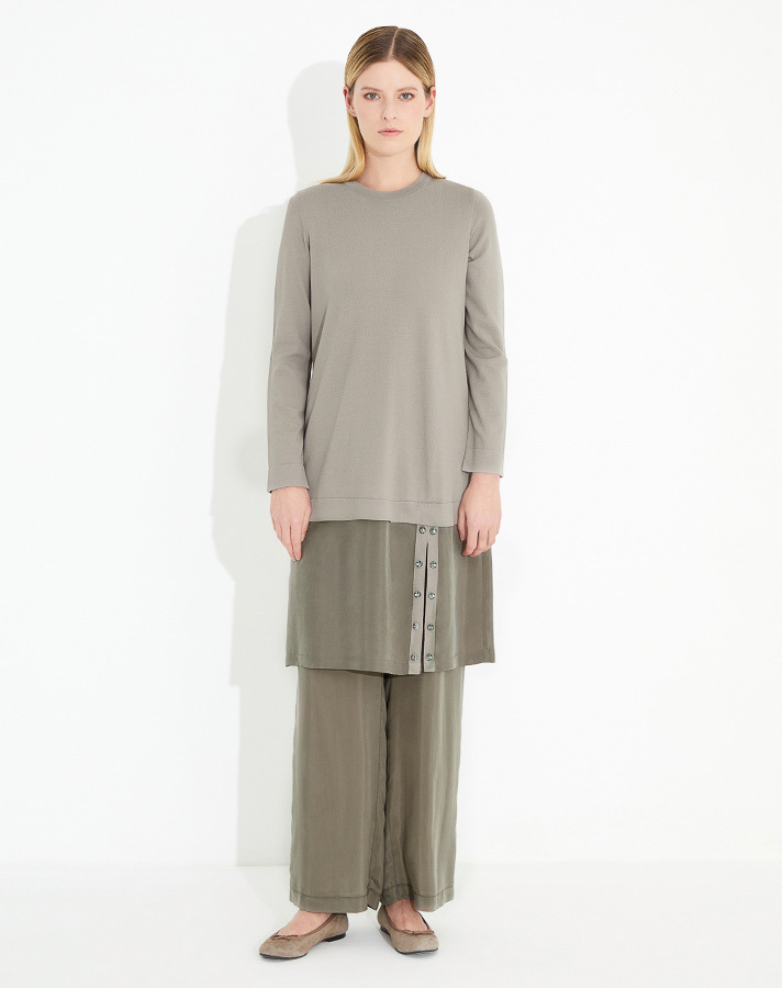 T23Y-6021 Etek Ucu Taş Düğmeli Triko Tunik - 7
