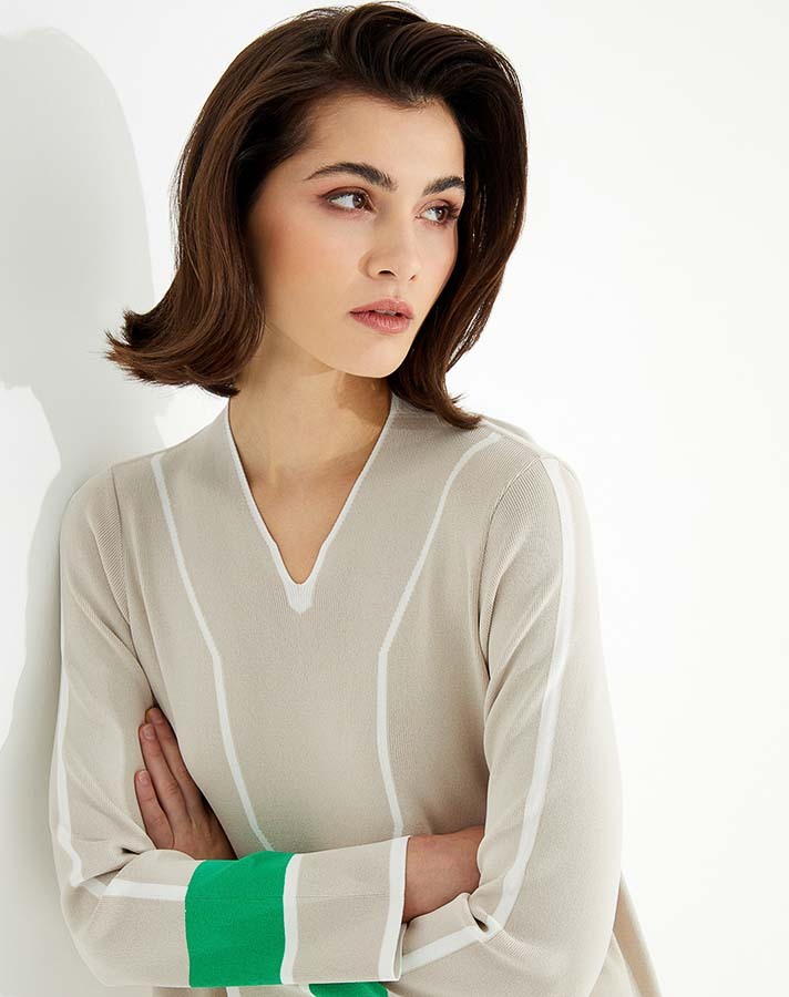 T23Y-6025 V Yaka Uzun Triko Tunik - 1
