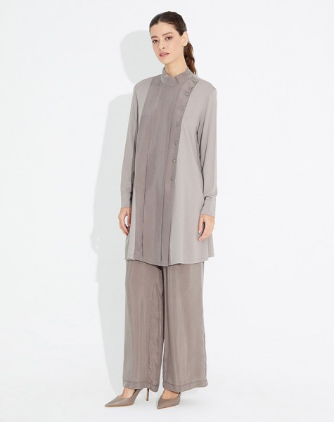 T23Y-6036 Hakim Yaka Kupra Detalı Triko Tunik - 13