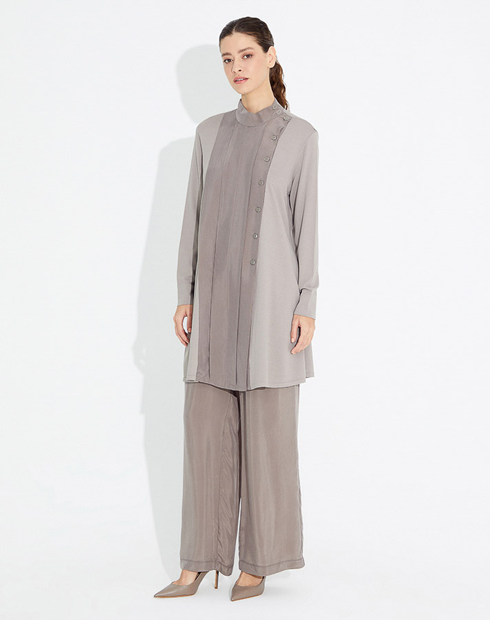 T23Y-6036 Hakim Yaka Kupra Detalı Triko Tunik - 13
