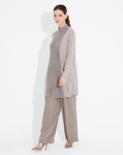 T23Y-6036 Hakim Yaka Kupra Detalı Triko Tunik - 4