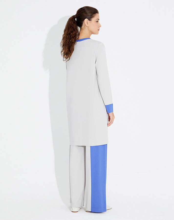 T23Y-7005 Tek Tarafı Renk Bloklu Triko Bol Paça Pantolon - 6