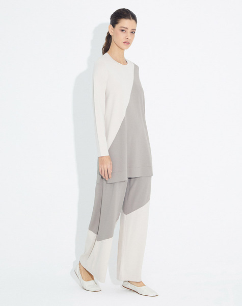 T23Y-7008 Asimetrik Desenli Bol Paça Pantolon 1021-STONE / 1155-MINK - 1