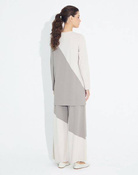 T23Y-7008 Asimetrik Desenli Bol Paça Pantolon 1021-STONE / 1155-MINK - 2