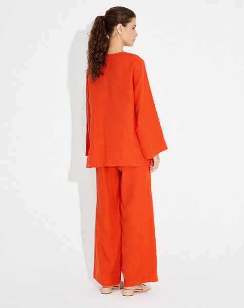 T23Y-7009 Paçası Dikiş Detaylı Bol Keten Pantolon GREY - 19