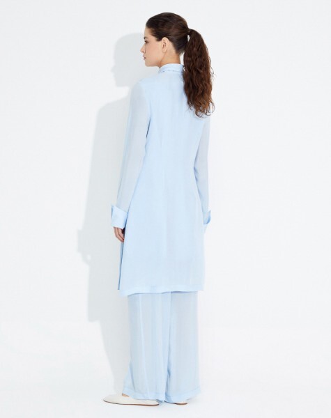 T23Y-7013 Beli Lastikli Bol Paça Kupra Pantolon BLUE - 2