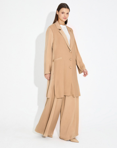 T23Y-8006 Parlak Mat Kumaş Düğmeli Ceket CAMEL - 1