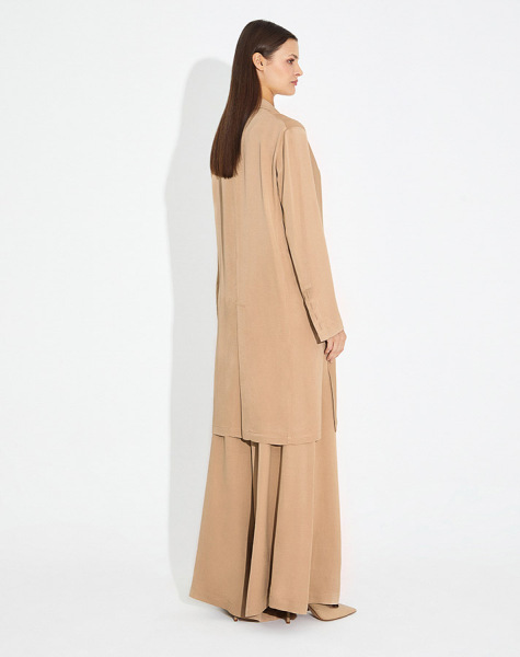 T23Y-8006 Parlak Mat Kumaş Düğmeli Ceket CAMEL - 2