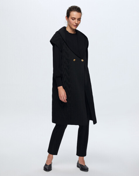 T24K-1001 Kapitone Kapişonlu Yelek BLACK - 2