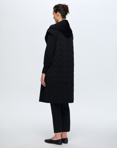 T24K-1001 Kapitone Kapişonlu Yelek BLACK - 3