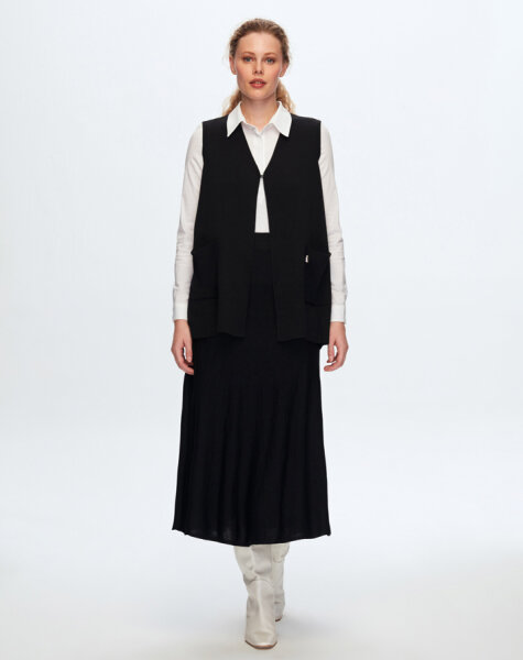 T24K-1003 İki Cepli Triko Yelek BLACK 