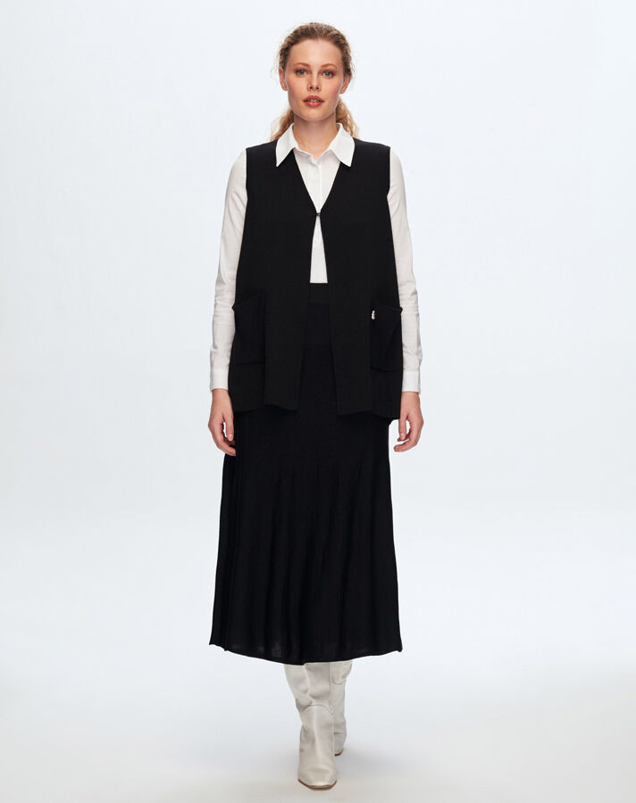 T24K-1003 İki Cepli Triko Yelek BLACK - 1