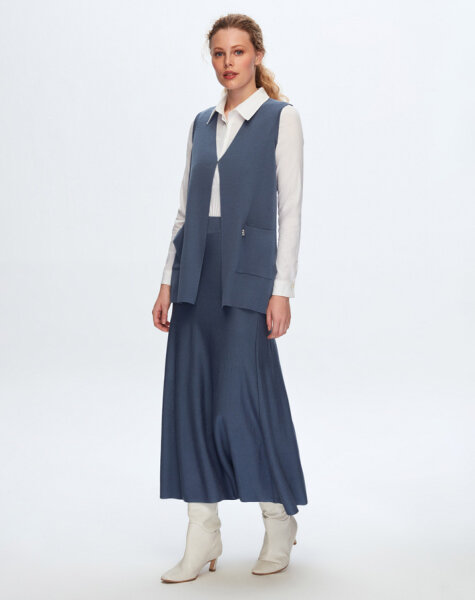 T24K-1003 İki Cepli Triko Yelek PENNA-DARK BLUE 