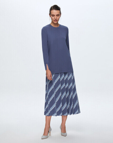 T24K-2000 Desenli Plise Etek PENNA-DARK BLUE - 1