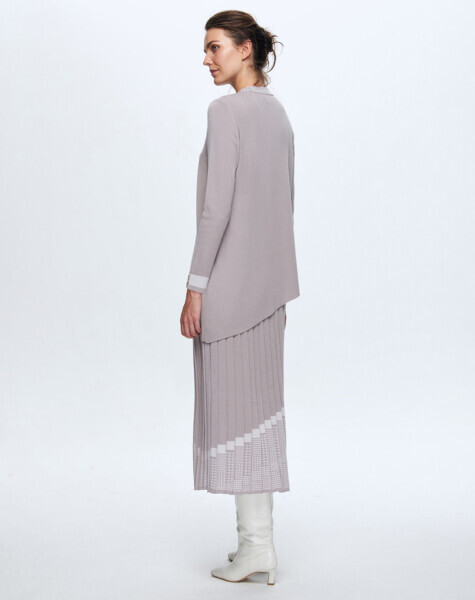 T24K-2001 Asimetrik Desenli Plise Etek VİLLA-GREY - 2