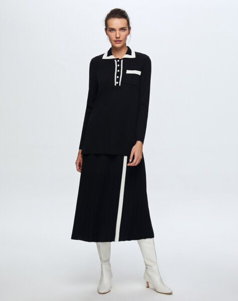 T24K-2002 Renk Detaylı Plise Etek BLACK - MISS DALIDA (1)