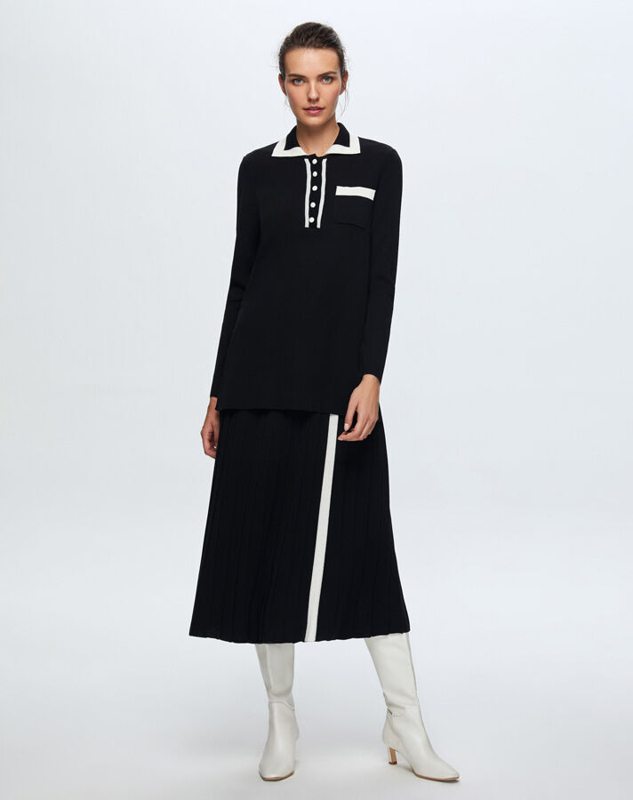 T24K-2002 Renk Detaylı Plise Etek BLACK - 2