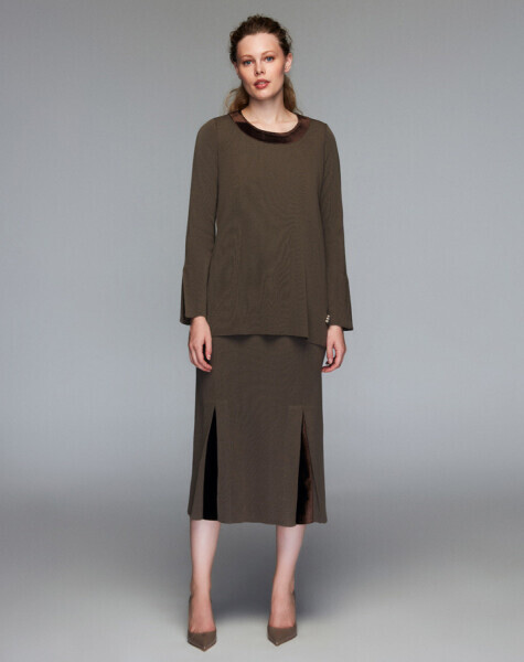 Etek Ucu Pliseli Kahverengi Etek - 3