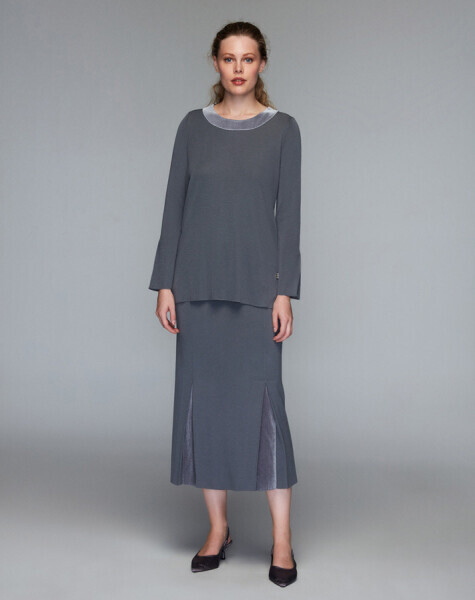 Etek Ucu Pliseli Gri Etek - 2