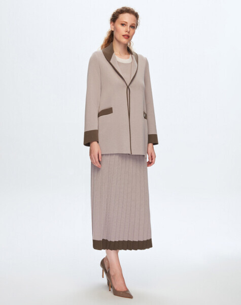 Etek Ucu Renk Şeritli Kahverengi Etek - 2