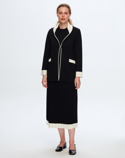 Etek Ucu Renk Şeritli Bej Etek - 1