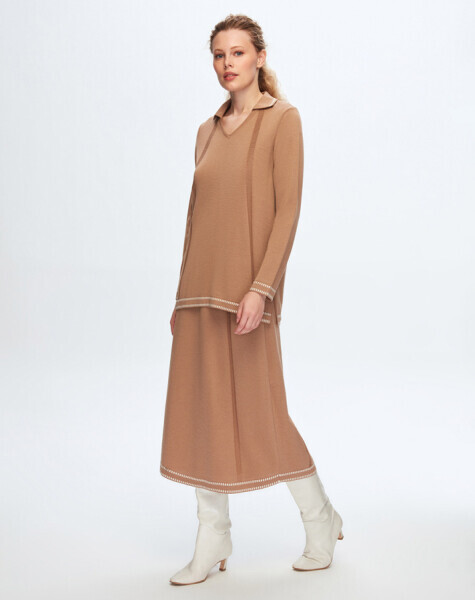 T24K-2014 Örgü Efektli A Kesim Etek COMO-CAREMEL - 1