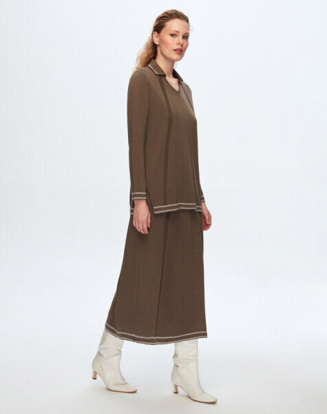 T24K-2014 Örgü Efektli A Kesim Etek DATA-BROWN - 2