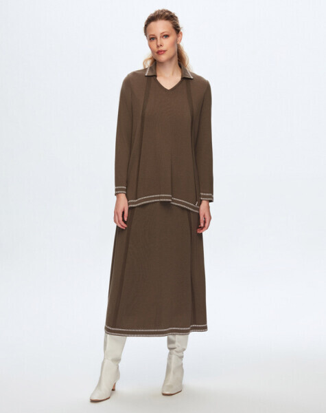 T24K-2014 Örgü Efektli A Kesim Etek DATA-BROWN 