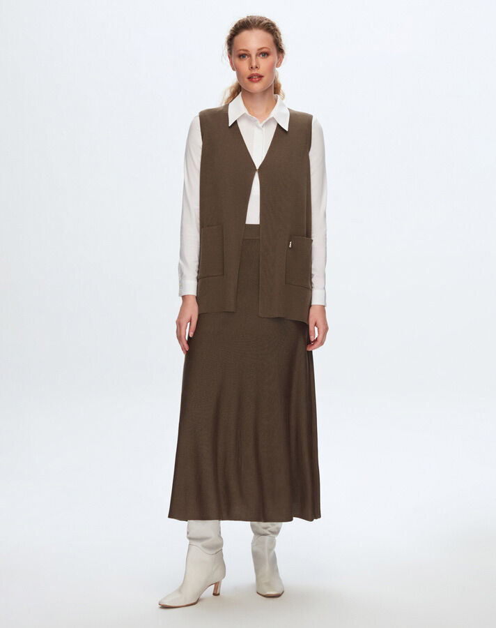 T24K-2018 Düz Renk Kloş Etek DATA-BROWN - 1