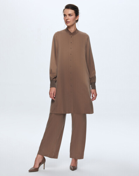 T24K-3001 Hakim Yaka Kupro Gömlek BROWN 