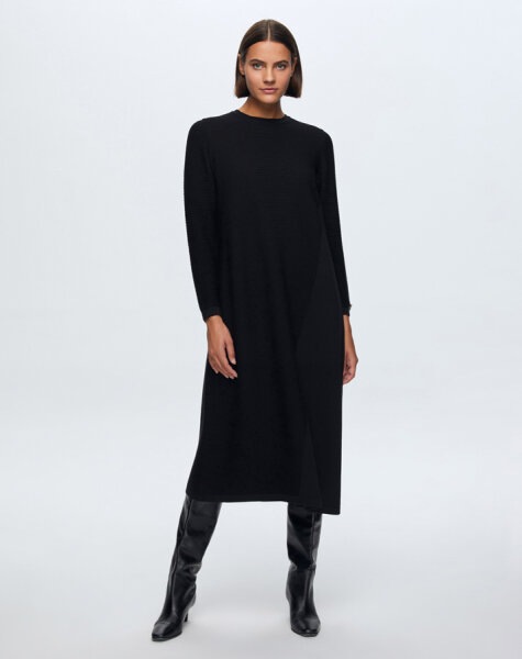 T24K-4001 Fitilli Triko Elbise BLACK 