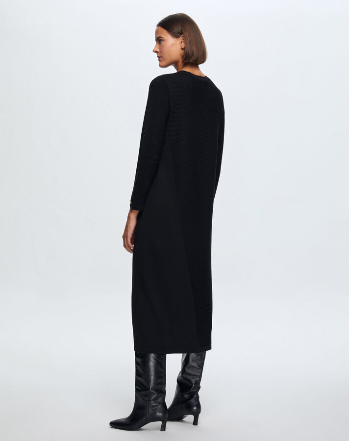 T24K-4001 Fitilli Triko Elbise BLACK - 2