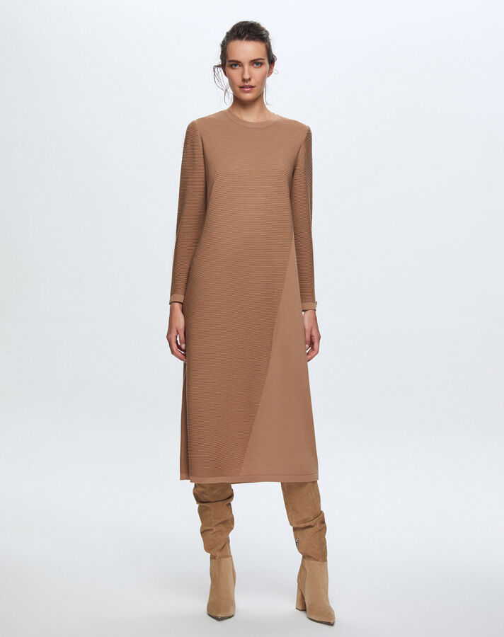 T24K-4001 Fitilli Triko Elbise COMO-CAREMEL - 1