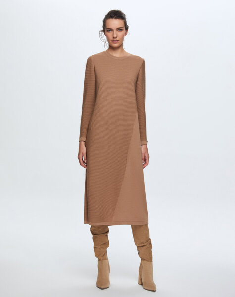 T24K-4001 Fitilli Triko Elbise COMO-CAREMEL 