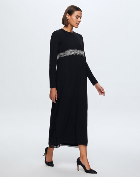 T24K-4002 Keçe Detaylı Triko Elbise BLACK 