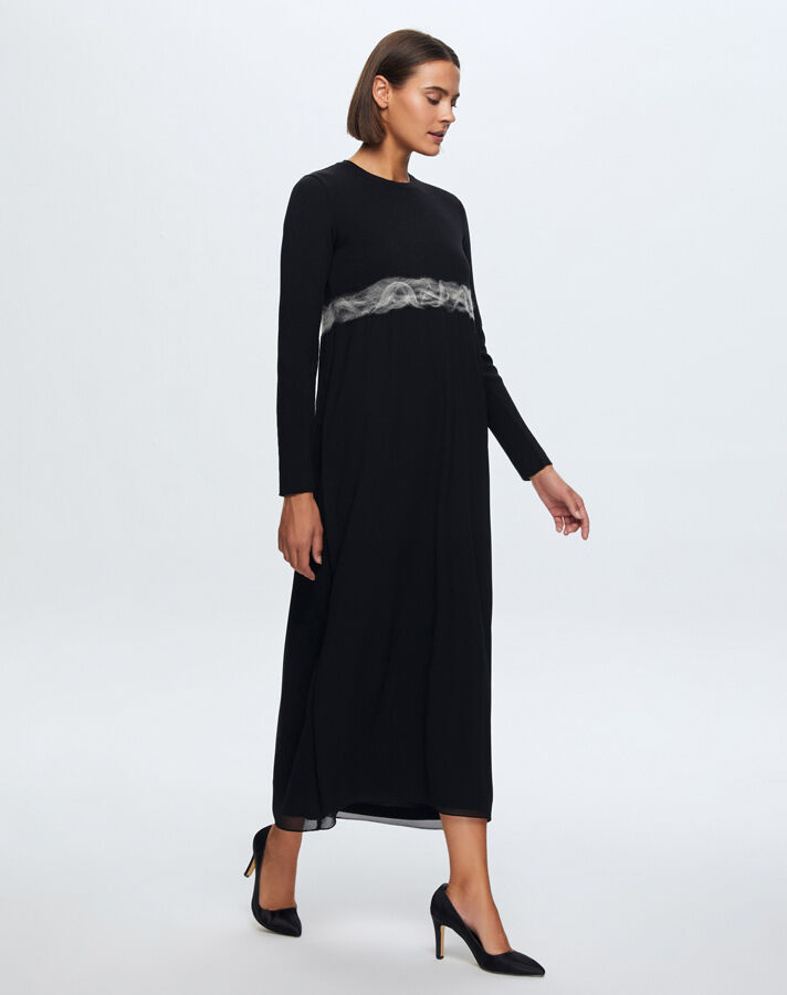 T24K-4002 Keçe Detaylı Triko Elbise BLACK - 1