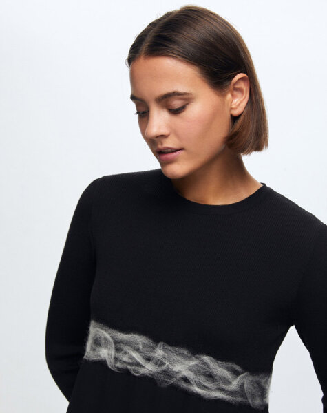 T24K-4002 Keçe Detaylı Triko Elbise BLACK - 4