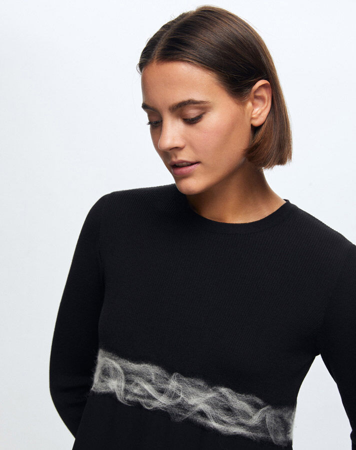 T24K-4002 Keçe Detaylı Triko Elbise BLACK - 4