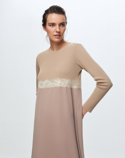 T24K-4002 Keçe Detaylı Triko Elbise CORO-CAMEL - 4