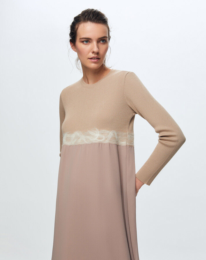 T24K-4002 Keçe Detaylı Triko Elbise CORO-CAMEL - 4