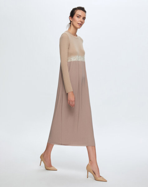 T24K-4002 Keçe Detaylı Triko Elbise CORO-CAMEL - MISS DALIDA (1)
