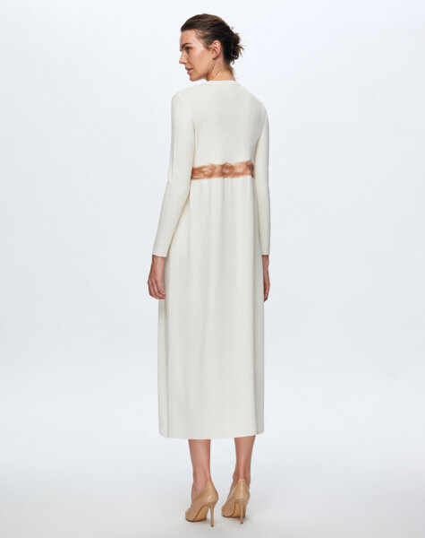 T24K-4002 Keçe Detaylı Triko Elbise FEDE-ECRU - 3