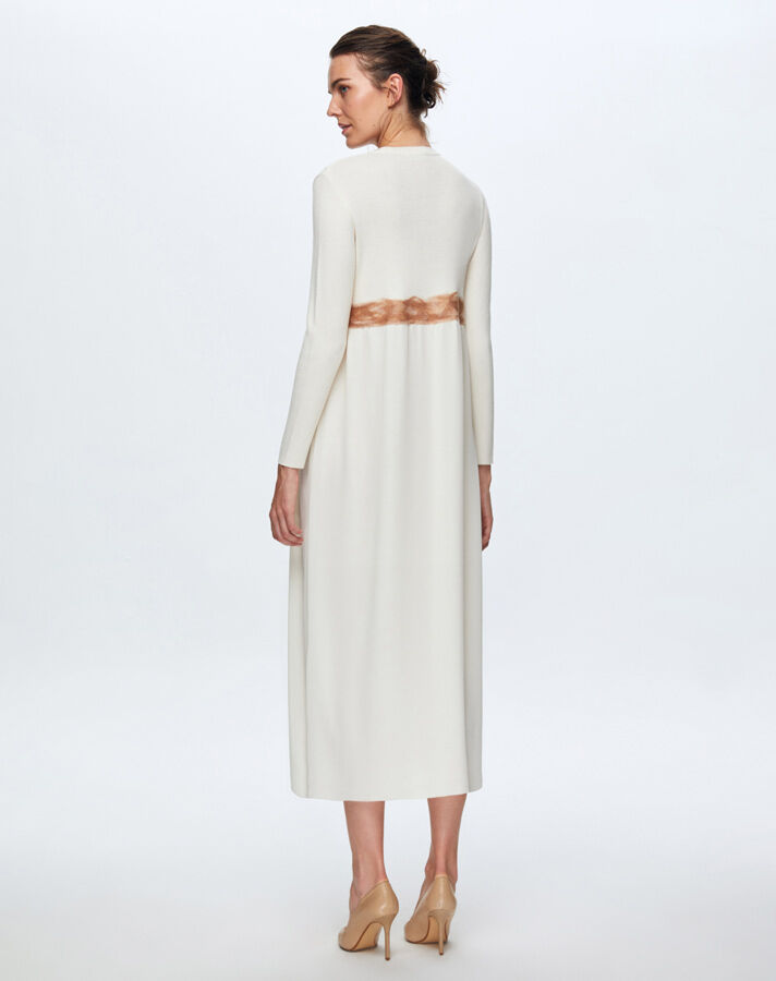 T24K-4002 Keçe Detaylı Triko Elbise FEDE-ECRU - 3