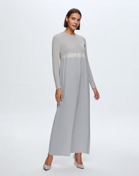 T24K-4002 Keçe Detaylı Triko Elbise VİLLA-GREY 