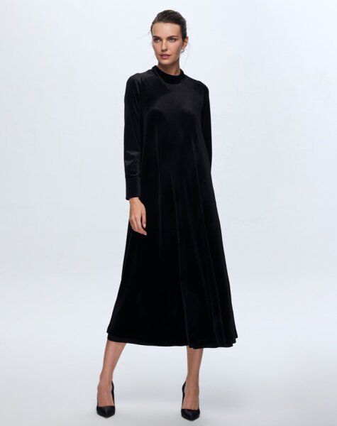 T24K-4003 Uzun Kadife Elbise BLACK - MISS DALIDA (1)