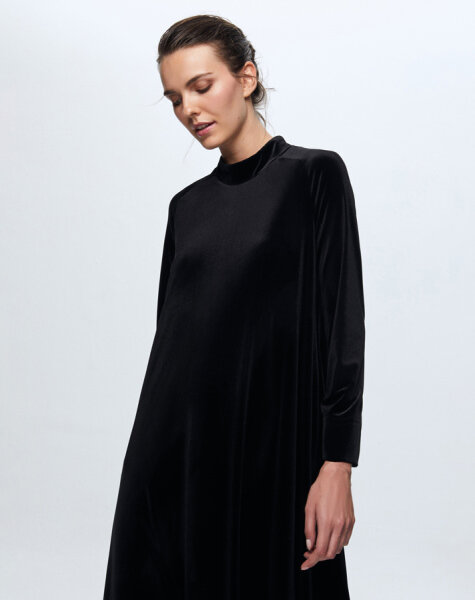 T24K-4003 Uzun Kadife Elbise BLACK - 4