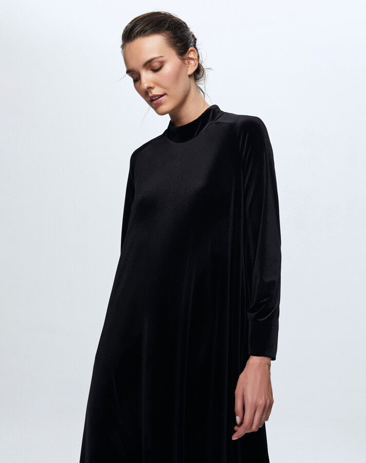 T24K-4003 Uzun Kadife Elbise BLACK - 4